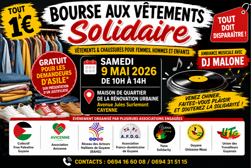 Cayenne : une grande bourse aux vêtements solidaire à 1€ organisée le 9 mai 2026 à la Maison de quartier de la Rénovation urbaine