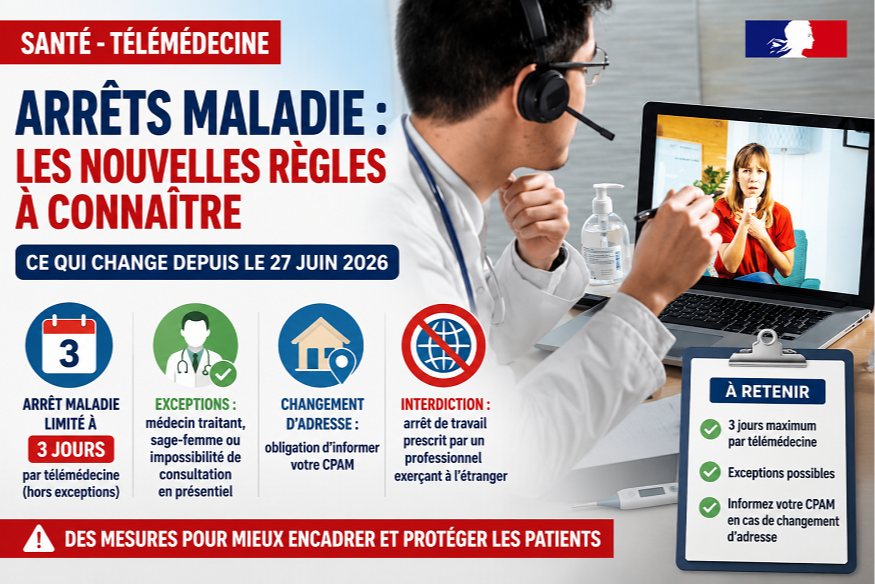 Arrêts maladie en télémédecine : des règles plus strictes depuis le 27 juin 2026