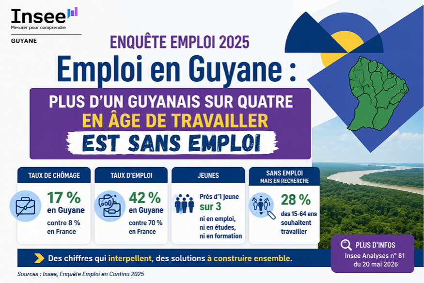 Emploi en Guyane : plus d’un habitant sur quatre en âge de travailler reste sans emploi, l’alerte de l’Insee