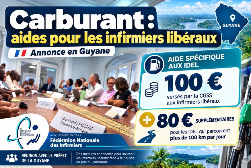 Guyane : 100 € d’aide aux infirmiers libéraux et 80 € supplémentaires pour les grands rouleurs